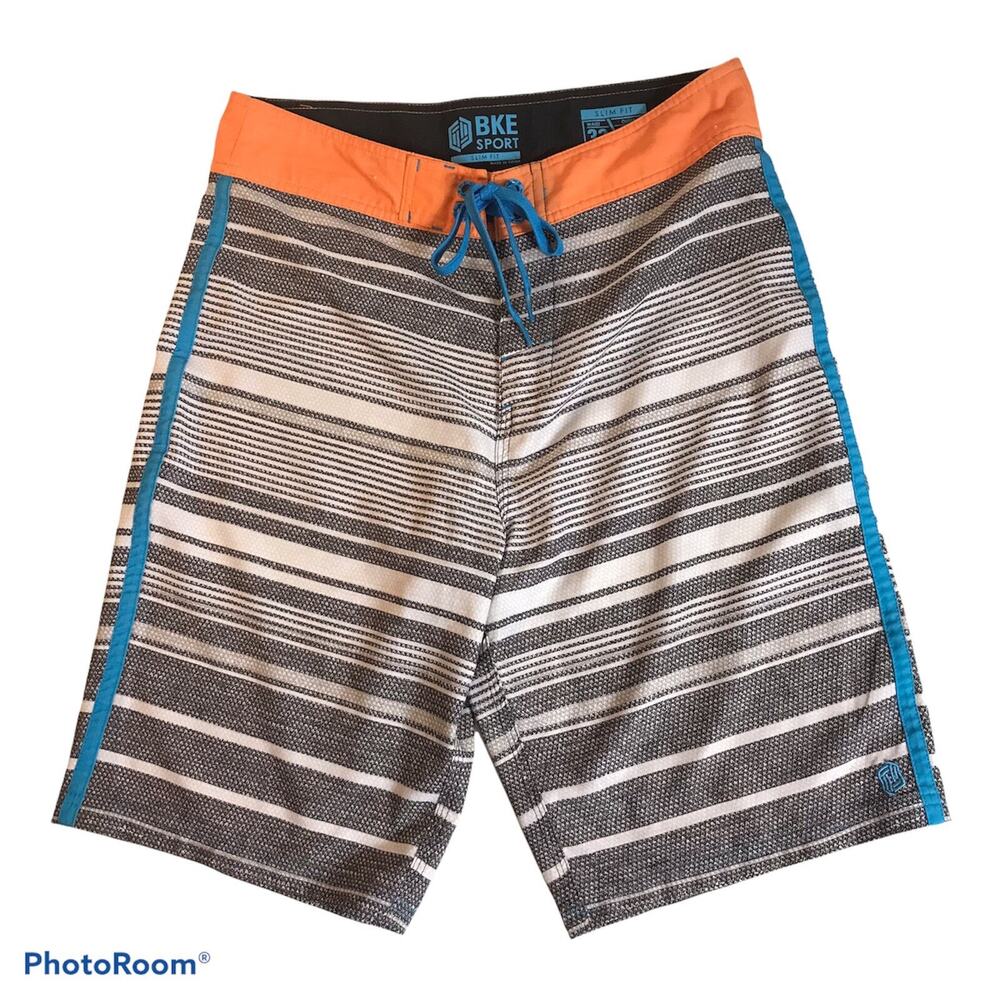 Buckle BKE Sport Shorts Mens Sz 32 Grey Orange Slim Fit Swim Board Shorts